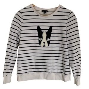 Banana Republic Womens French Bulldog Striped Sweatshirt Size M Black Cream